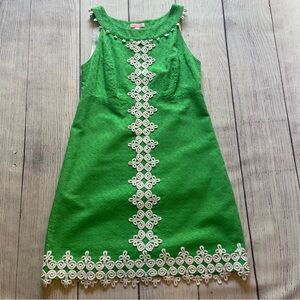 Lilly Pulitzer Green Shift Dress with White Embroidery Size 4